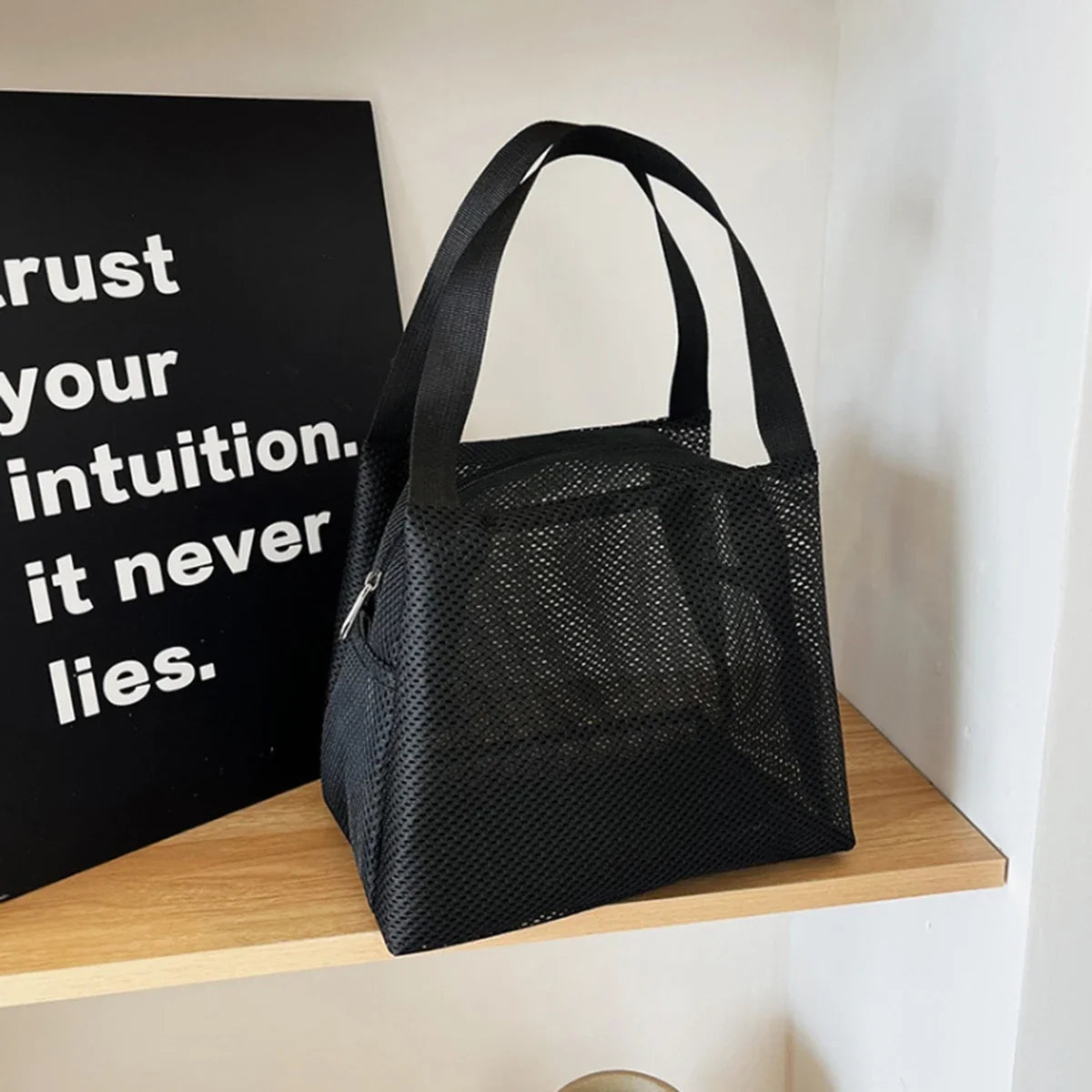 Large Capacity Travel Mesh Bag with Handle Portable Cosmetic Zipper Pouch Makeup Toiletry Beach Bag - New Design