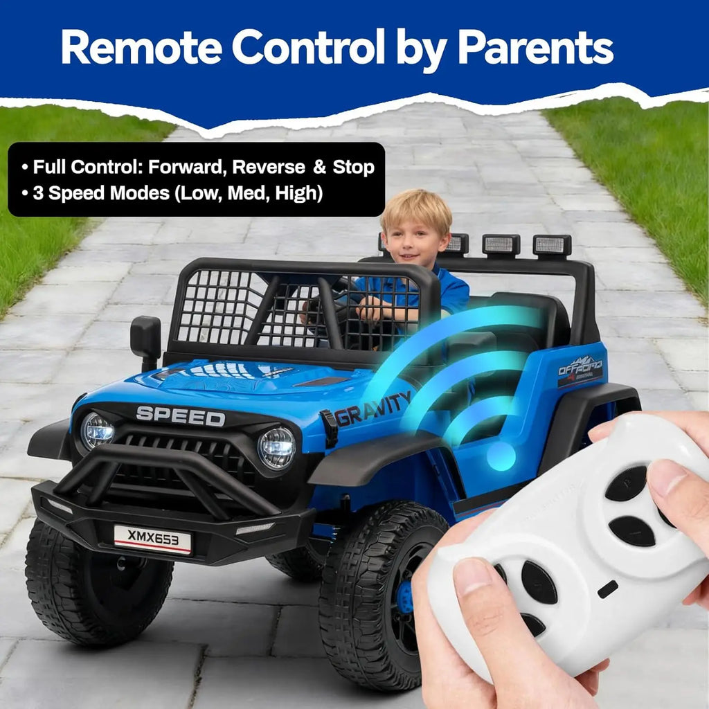 12V Kids Electric Ride on Truck Car w/Parent Remote Control 3 Speeds 5MPH Spring Suspension, LED Lights, Music, Salfty Belts