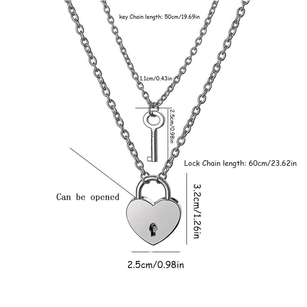 Romantic Couple Key and Heart Pendant Necklace Set | Stainless Steel Lovers Jewelry Gift