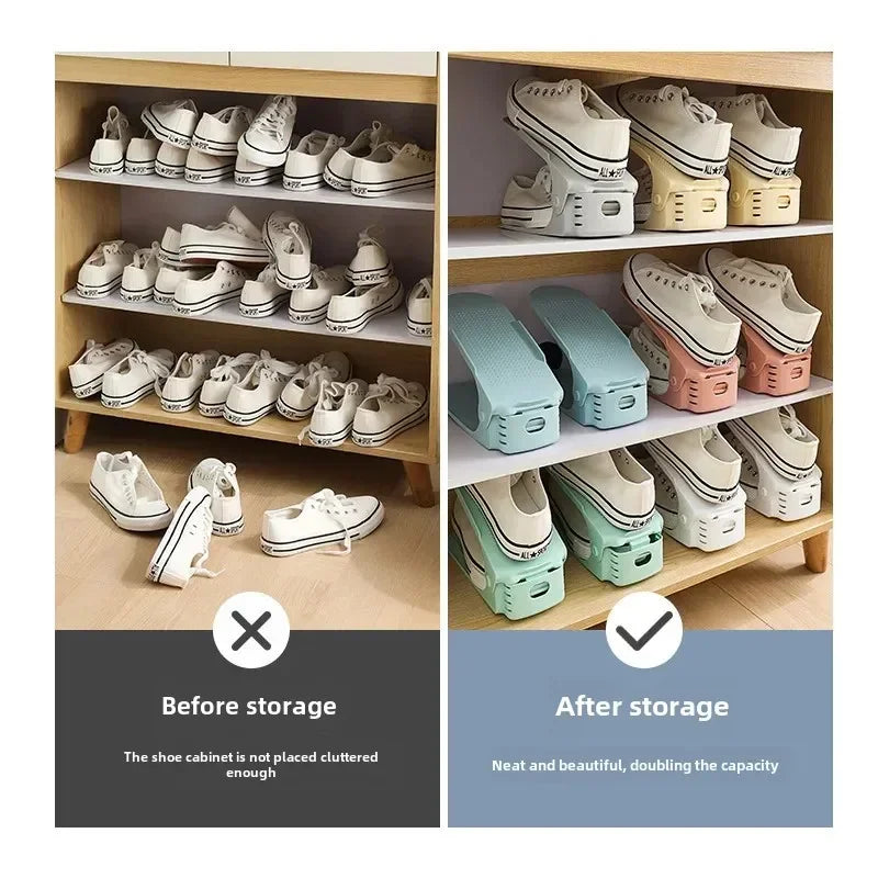 10Pcs Shoe Stacker Adjustable Shoe Slots Organizer Shoes Slots Space Saver Double Deck Rack Holder For Closet Organization Hot