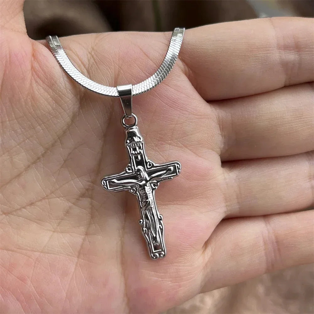Christian Cross Necklace for Men Women | Stainless Steel Religious Pendant Jewelry