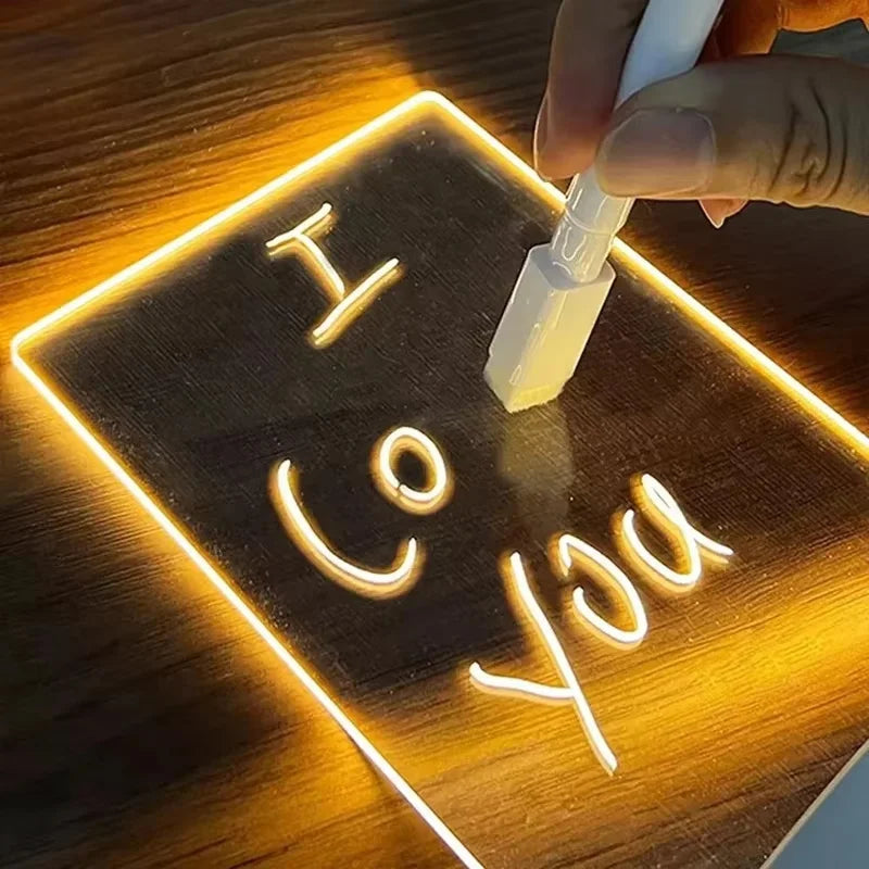 LED Drawing Board Night Light | Reusable Acrylic Message Board with Pen