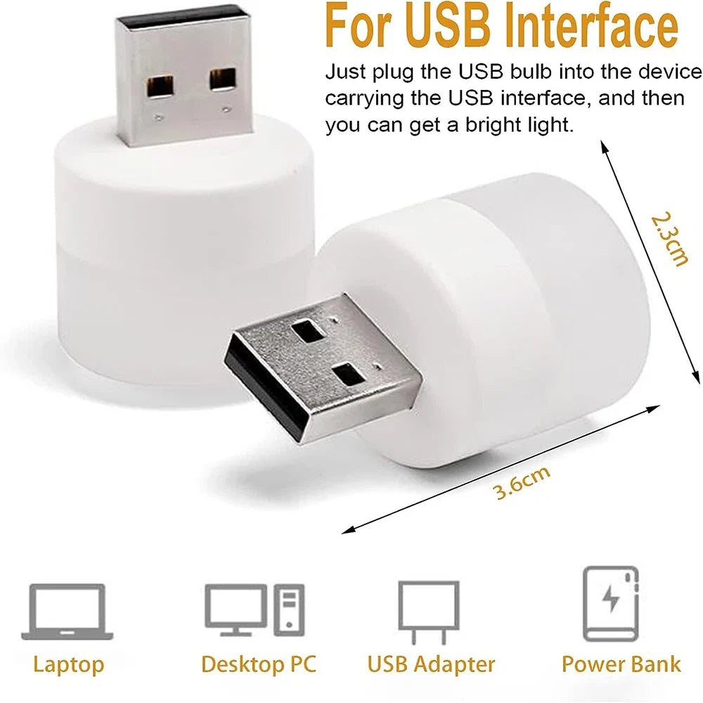 1/3/5/10Pcs USB Night Light Warm White LED Plug-In Light Bulb Portable Home Environment Light Energy-Saving Reading Night Light