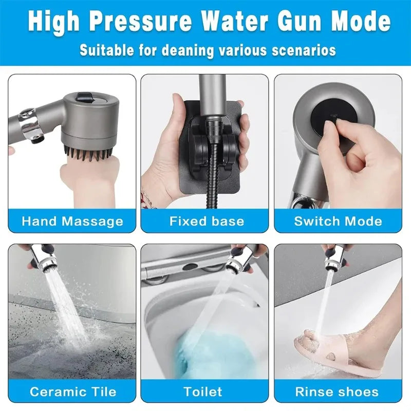 Handheld Shower Head with ON/OFF Switch 3 Modes High Pressure Water Saving Filter Powerful Massage Spa for Bathroom