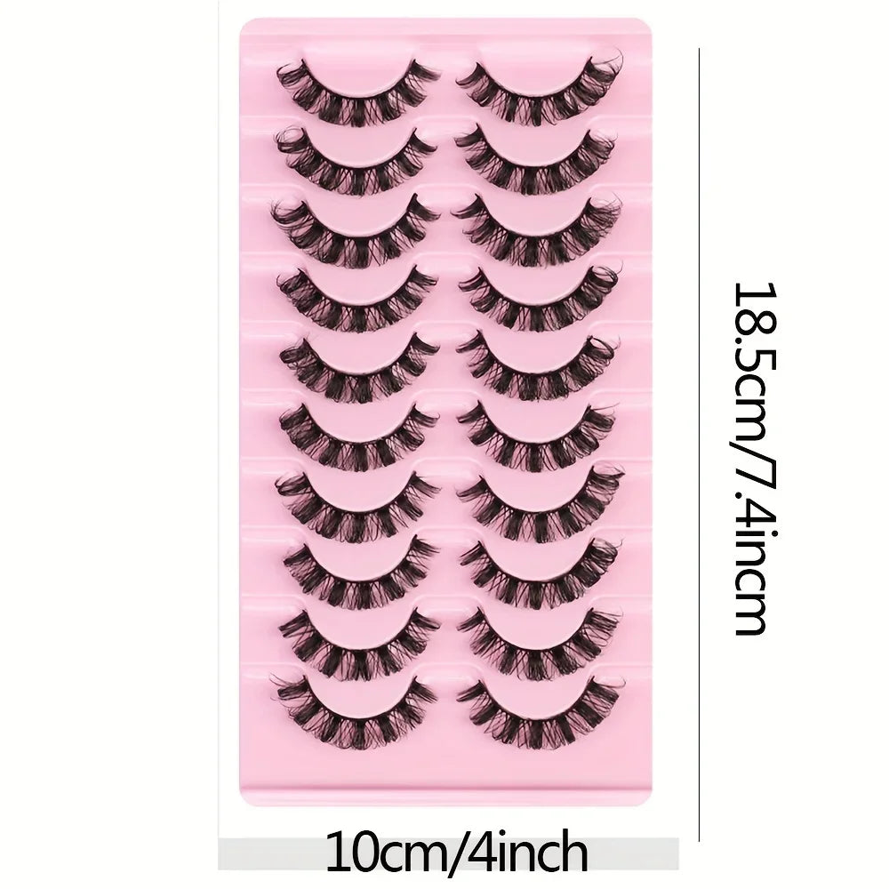 10 Pairs Russian Strip Lashes DD Curl | Fluffy Wispy Faux Mink Eyelashes Pack