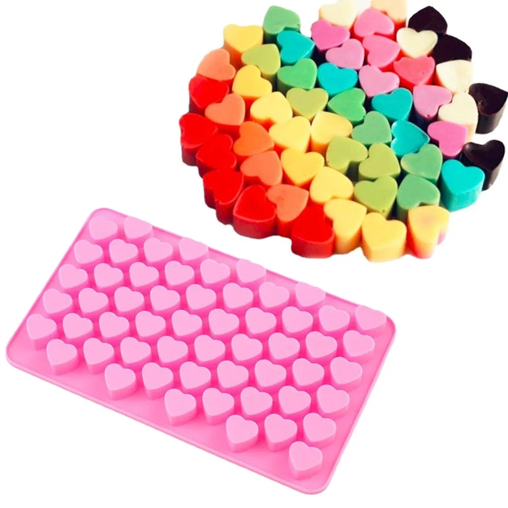 55 Piece Small Heart Shaped Silicone Cake Mold | Heart Chocolate Pastry Molds for DIY Baking