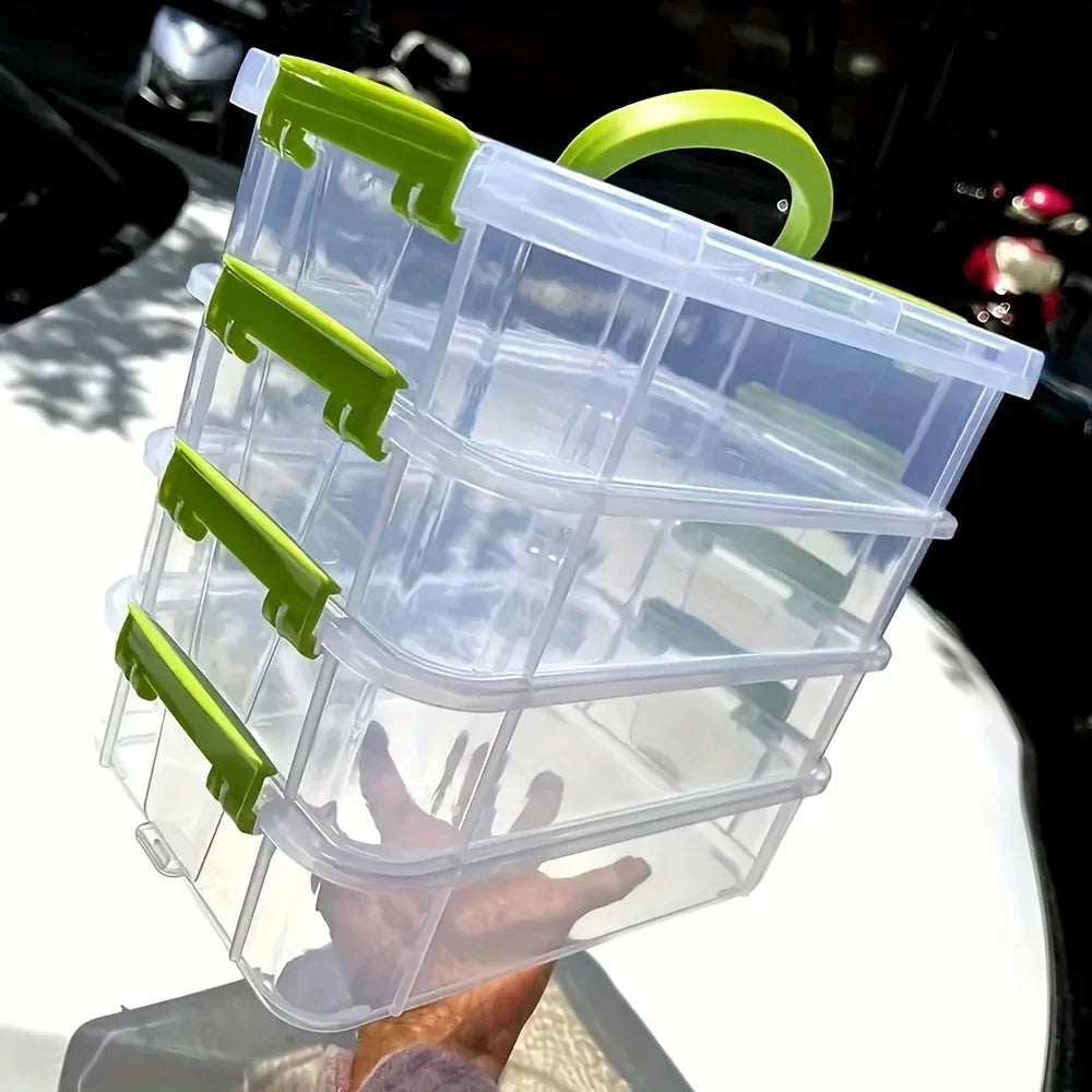 4-layer stackable transparent plastic storage box with lid, divided drawer organizer, suitable for hair accessories and jewelry