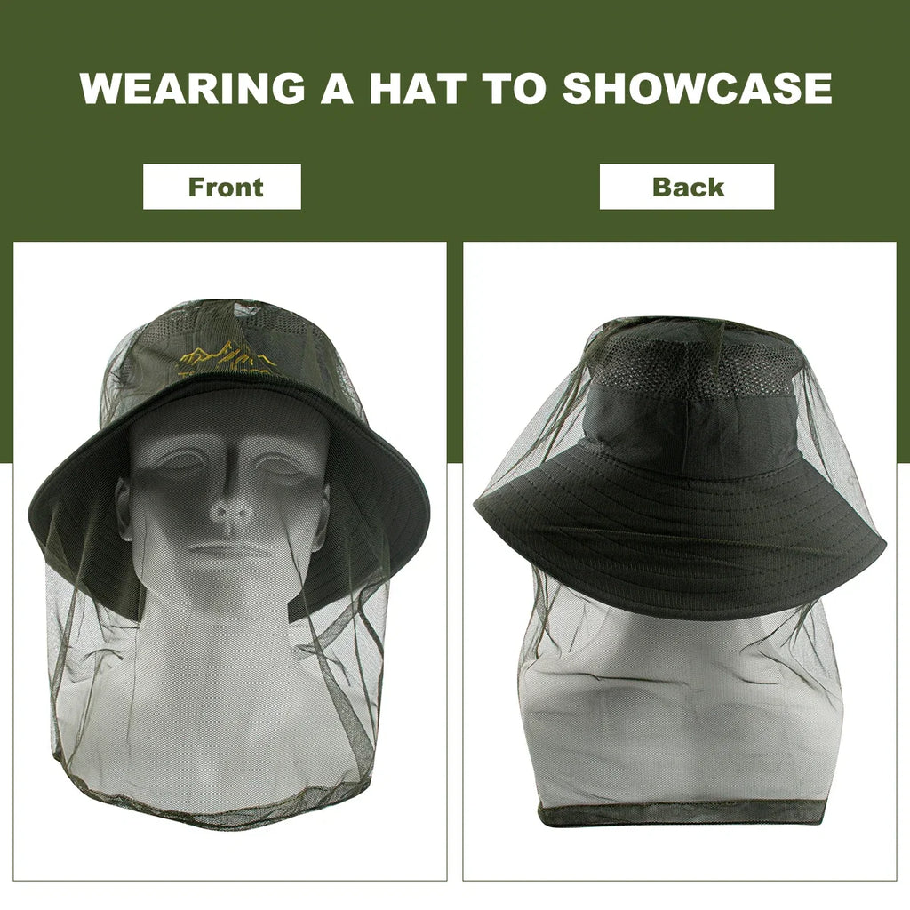 1Pc Ultra Large & Long Extra Fine Holes Mesh Soft Durable Fly Screen Premium Mosquito Insect Head Net Face Protector Camping Cap