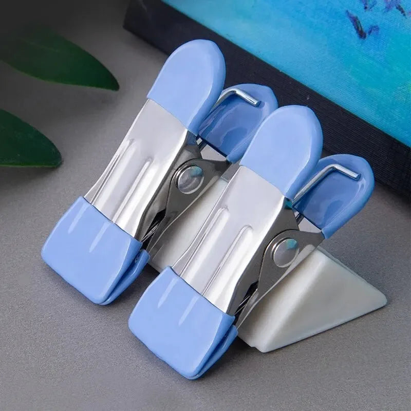 10pcs Stainless Steel Clothespins with No Trace Hook Hangers Clothes Pegs Socks Hanging Clip Home Closet Bed Sheet Holder