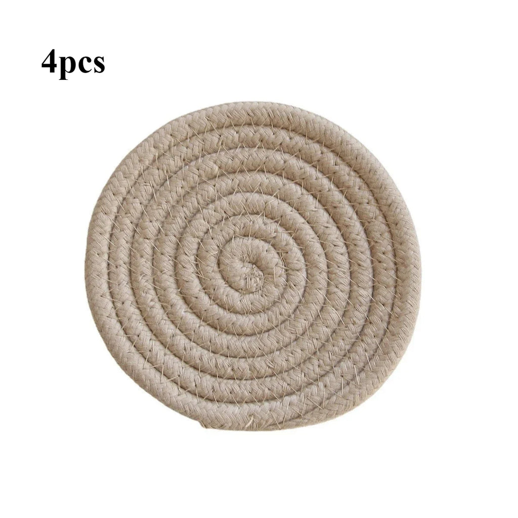 4pcs Woven Absorbent Coaster Set High-Temperature Resistant Cup Pad for Coffee Tea Drinks