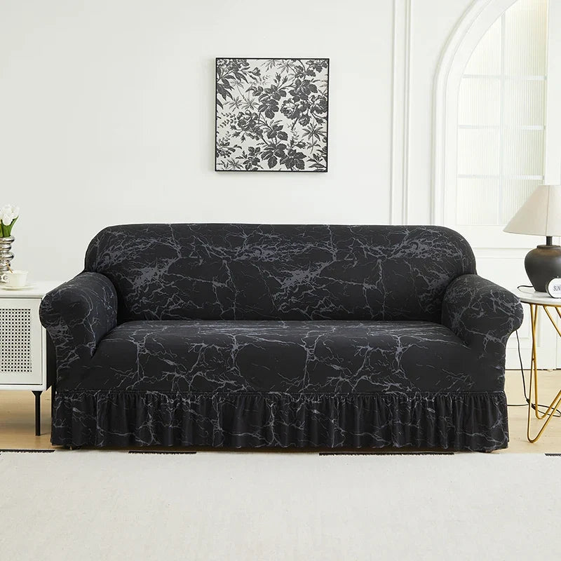 1 PC Printed sofa cover with skirt high elasticity soft hand feel pet stain resistant decorative sofa
