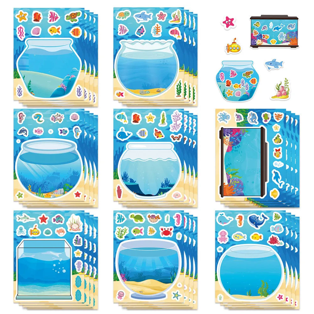 8 Pieces Fish Tank Scene Puzzle Stickers | Kids Cartoon DIY Decals for Craft and Games