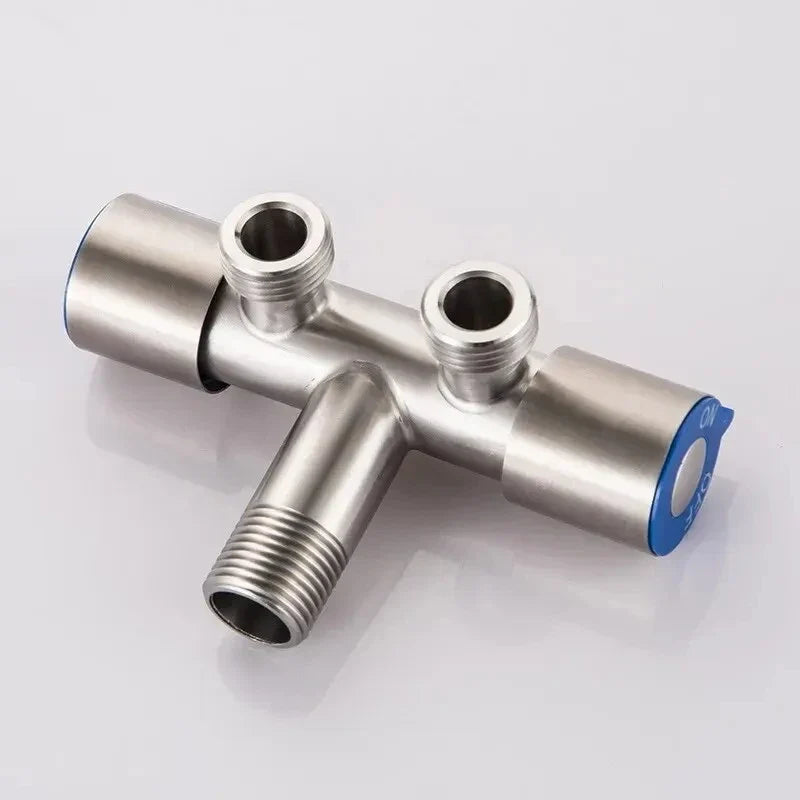 LUHAIXIONGDI Stainless Steel Single Cold Water 1 In 2 Out Bathroom Toilet Angle Valve Washing Machine Double Outlet Water Tap