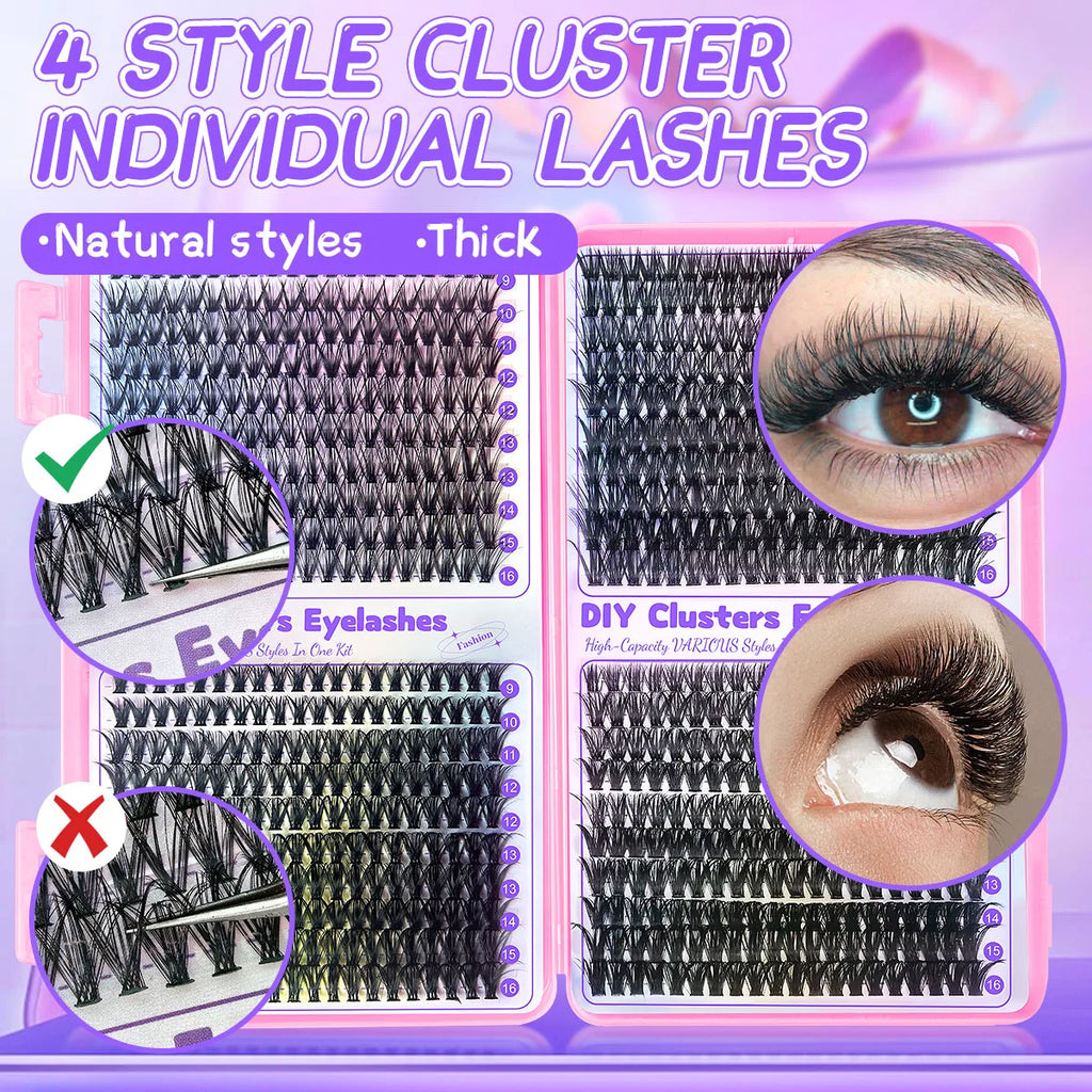 DIY Cluster Eyelash Extensions Kit | 640pcs Individual Lashes for Home Use