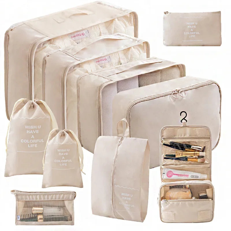 10/7 Pcs Set Travel Organizer Storage Bags Suitcase Packing Cubes Cases Portable Wardrobe Luggage Clothes Shoe Pouch Fold