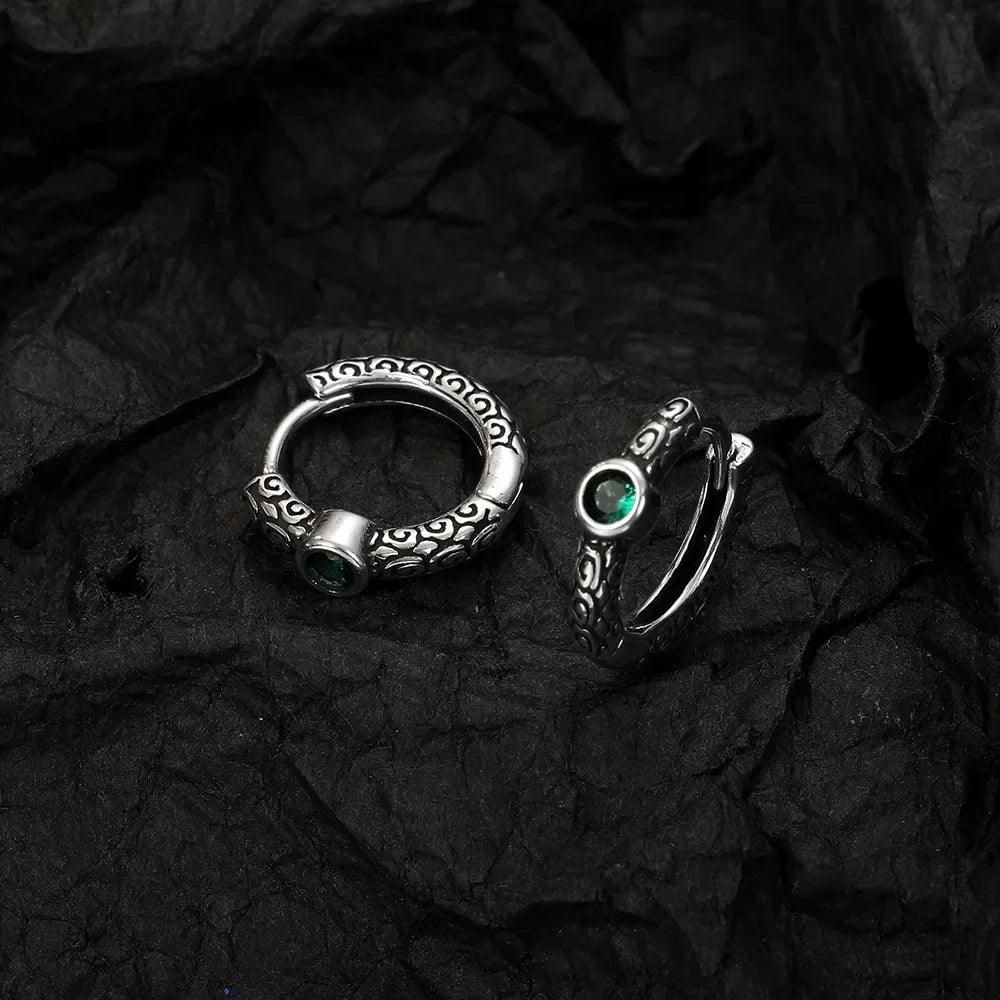 Unisex S925 Sterling Silver Vintage Thai Earrings with Green Zircon | Unique Jewelry Gift Accessory