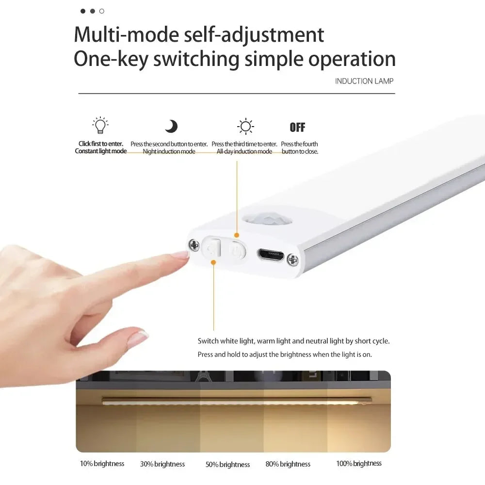 10/20/30/40/50CM Under Cabinet Led Light Sensor Movement Rechargeable Wireless Led Lamp Night Light Cupboard Bedroom Wardrobe