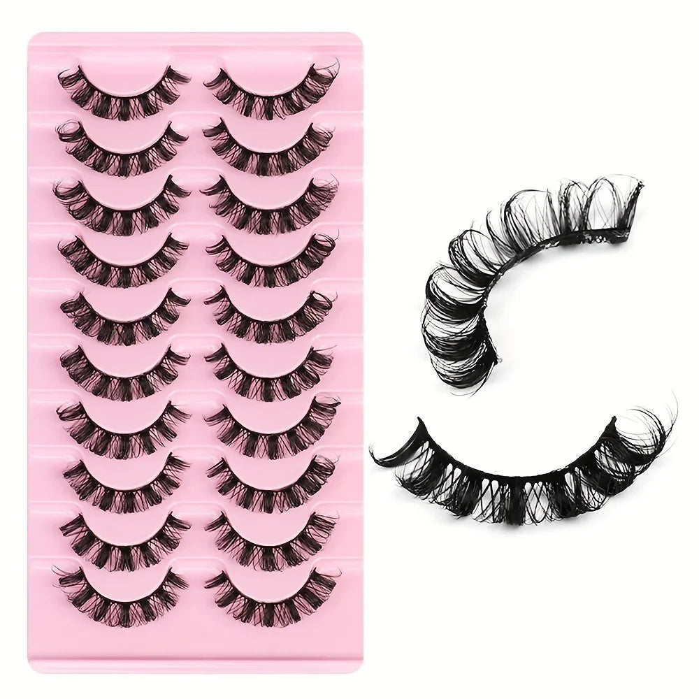 10 Pairs Russian Strip Lashes DD Curl | Fluffy Wispy Faux Mink Eyelashes Pack