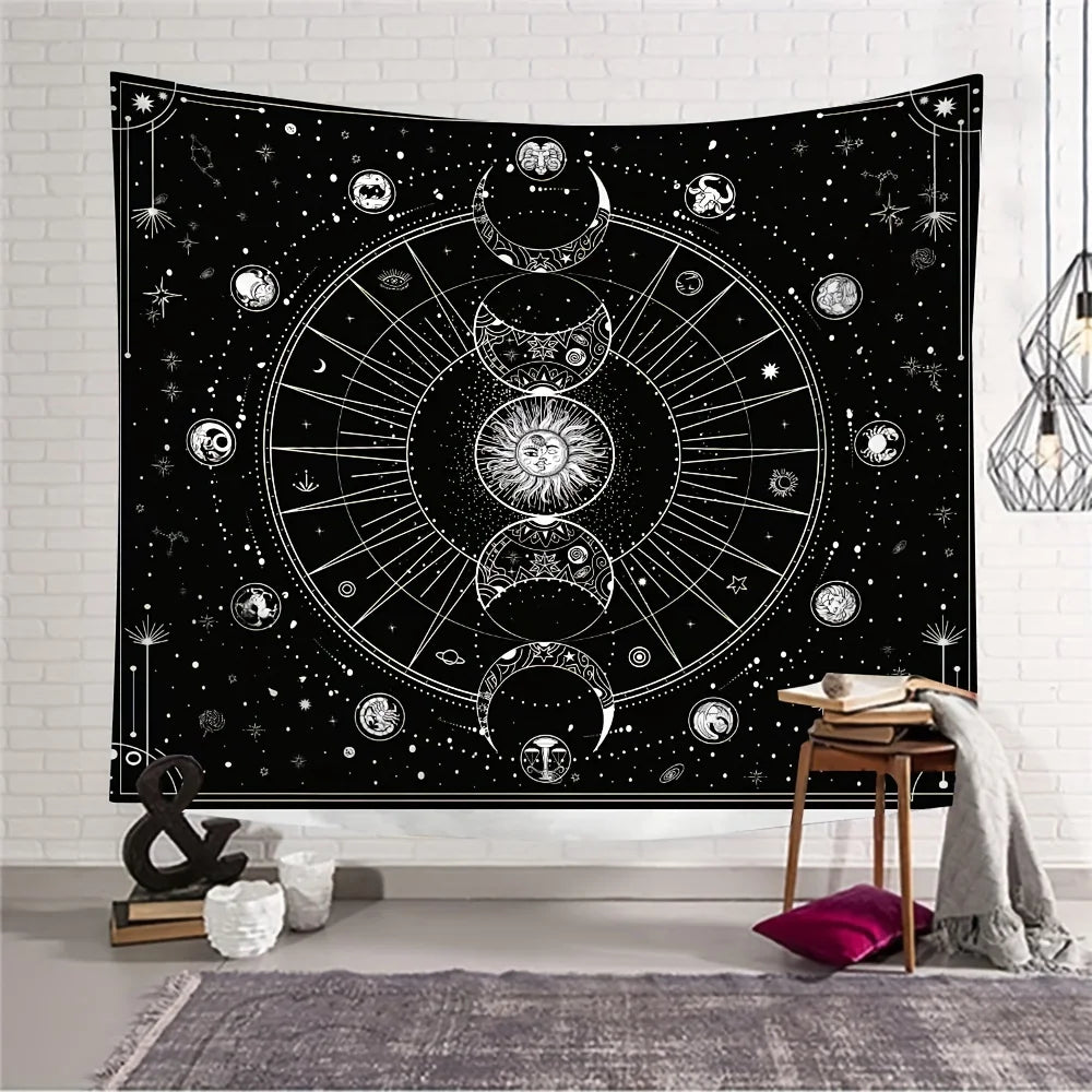 1pc Sun Moon Horoscope Divination Printed Tapestry Home DecorTapestry Wall Decor
