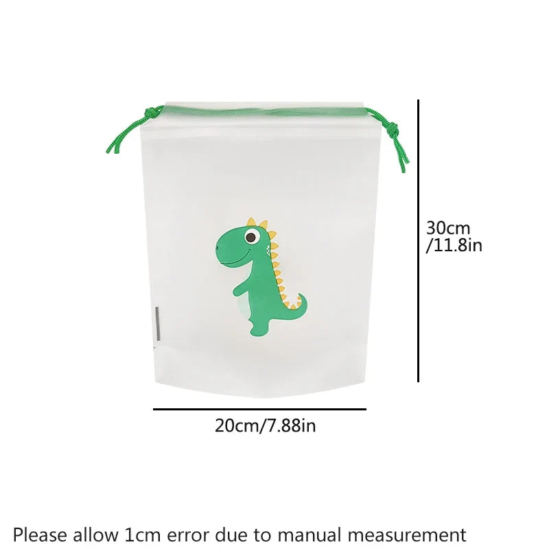 10 Transparent Drawstring Bags with Exquisite Cartoon Patterns, Waterproof and Easy-to-carry Grocery Storage Bags