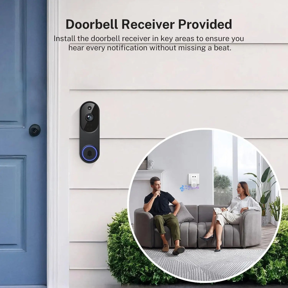 1080p Wireless Wi-Fi Video Doorbell Camera with Two-Way Audio, Night Vision, Cloud Storage, AI Motion Detection, 2.4GHz Wi-Fi