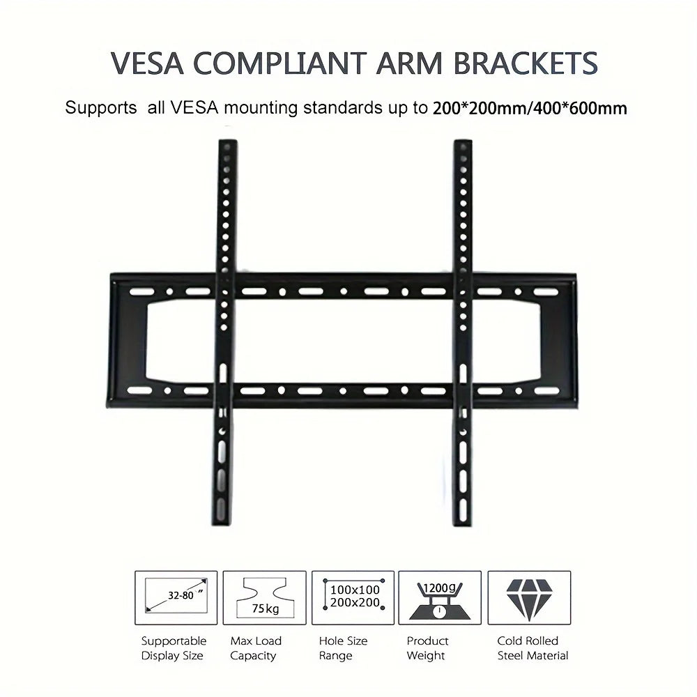 TV Wall Mount Fixed for Most 14"-32" Flat/Curved TVs with Max VESA 200X200mm up to 55Lbs Space Saving Universal TV Bracket