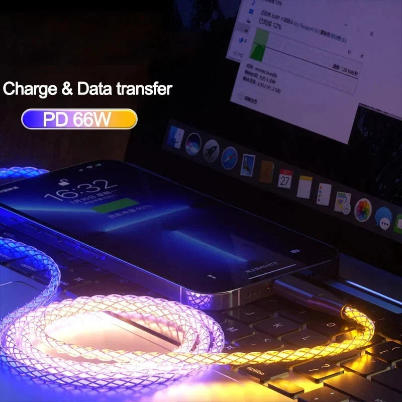 RGB Fast Charging USB to C Cable Colorful Streamer Glowing Line