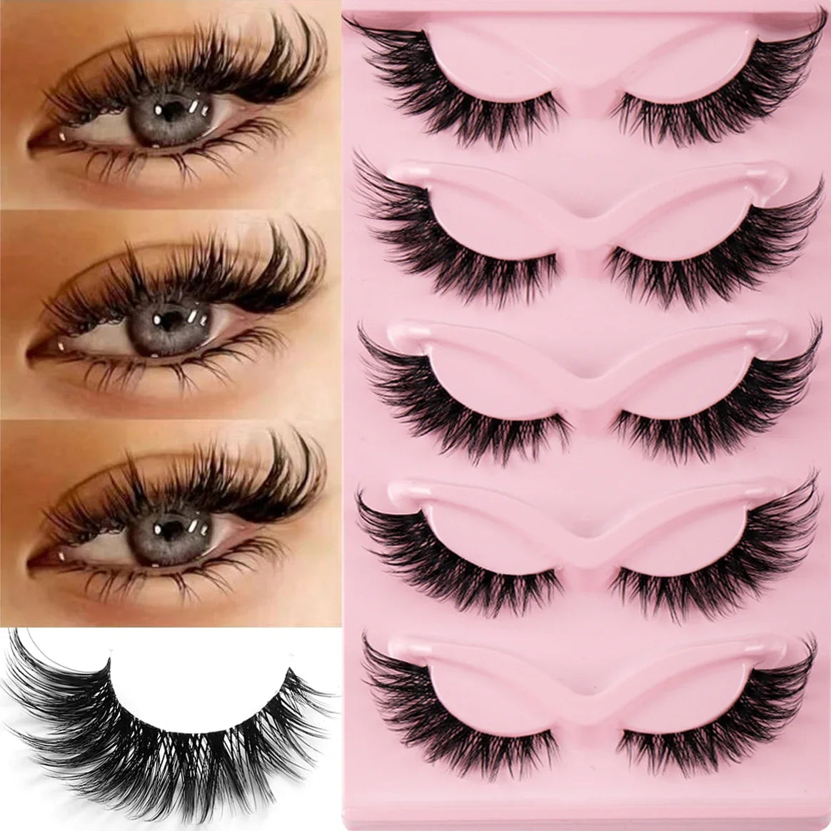 5 Pairs Cat Eye Lashes Fake Eyelashes | Natural Long Manga Winged End Lashes