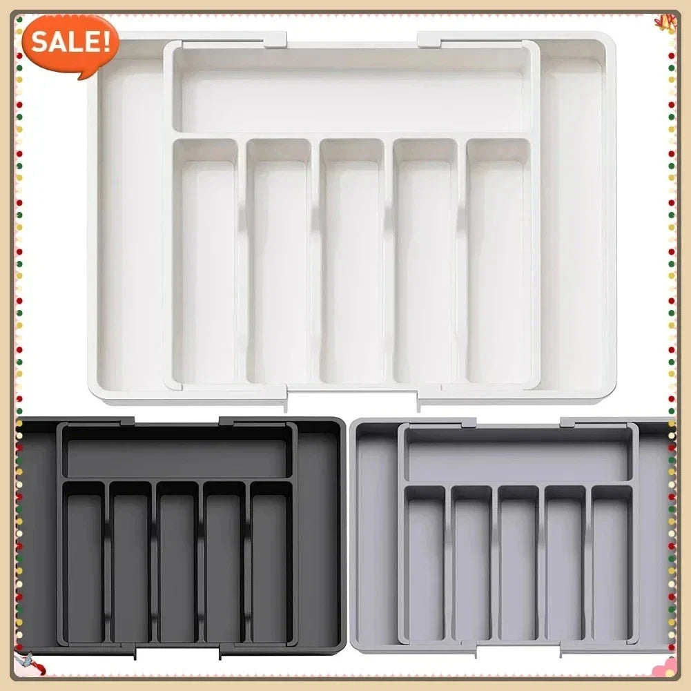 New Adjustable Cutlery Organizer - Upgraded Plastic Storage Tray with Dividers, Ideal for Organizing Spoons and Knife Drawers.