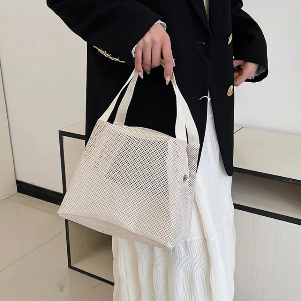 Large Capacity Travel Mesh Bag with Handle Portable Cosmetic Zipper Pouch Makeup Toiletry Beach Bag - New Design