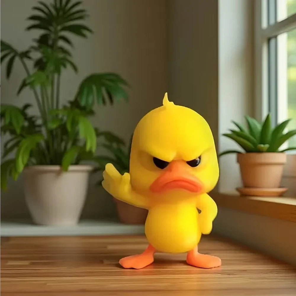 Angry Yellow Duck Statue with Rejecting Gesture. Funny Mini Figurine for Desk, Car, Home Decor. A Playful & Lightweight Gift.