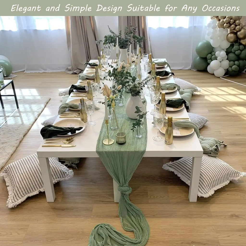 Boho Cheesecloth Table Runner, Semi-Sheer Gauze Fabric Rustic TableRunner for Wedding Bridal Shower Party Banquet
