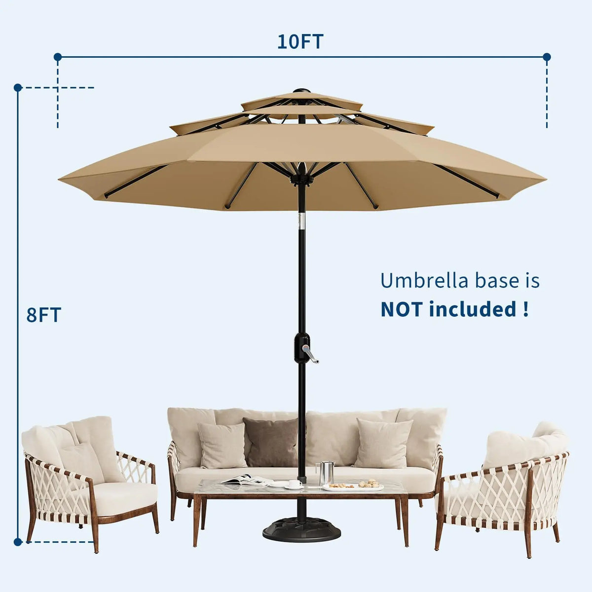 10FT 3-Tier Patio Umbrella Vented Outdoor Table Market Umbrella With Crank & Tilt Sunshade Fade Resistant For Pool Deck Yard