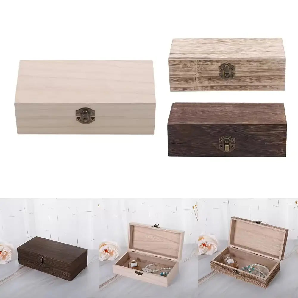 Retro Rectangular Wooden Storage Box Clamshell Desktop Organizer Jewelry Gift Box for Home Decor