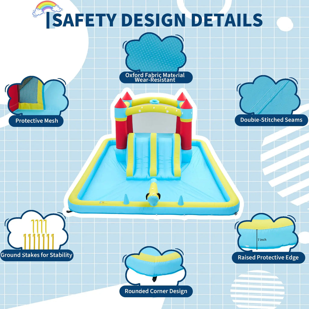 15x11FT Inflatable Bounce House With 450W Blower 7-In-1 Wet Dry Water Slide Kids Jumping Castle For Indoor Outdoor Backyard