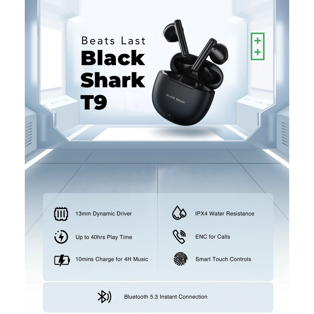 Black Shark Lucifer T9 Wireless Earphones, TWS Bluetooth 5.3 Gaming Earbuds, 40h Playback 13mm Dynamic Driver IPX4 Waterproof
