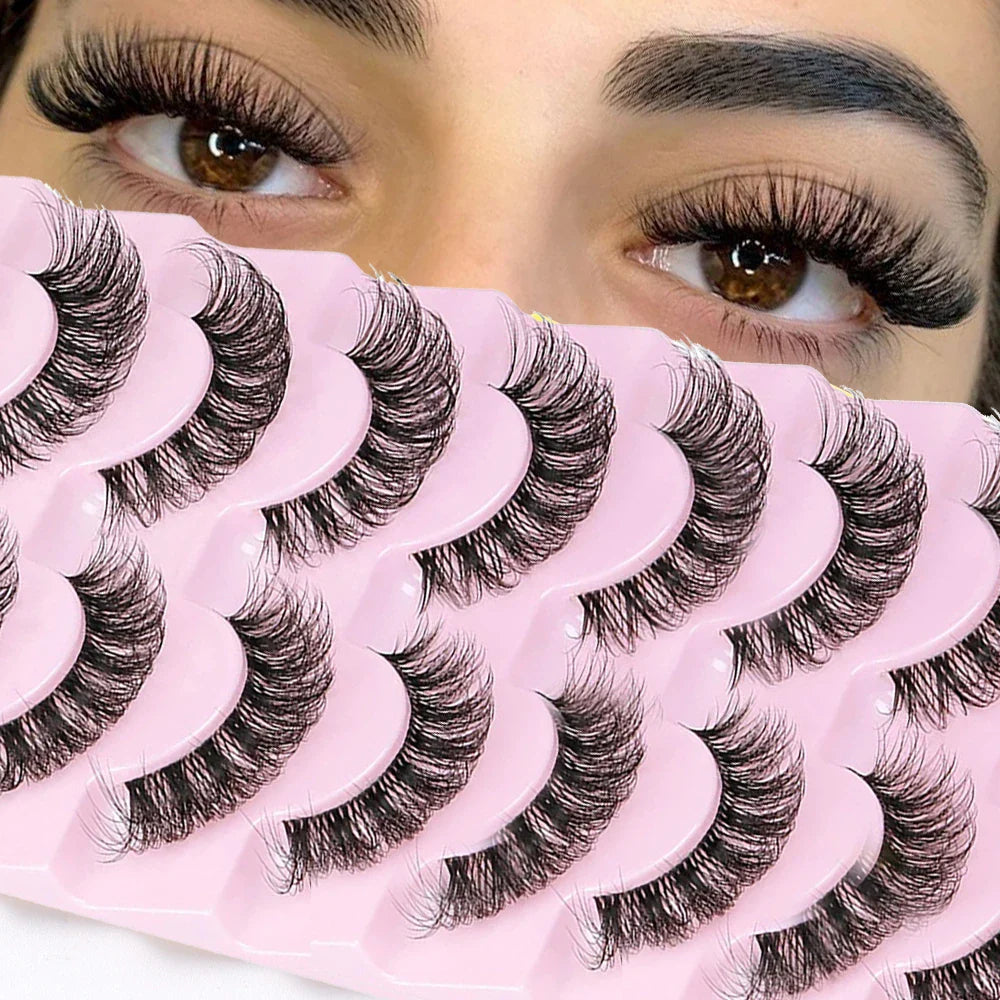 10 Pairs 6D Super Fluffy Wispy Faux Mink Eyelashes | Cat Eye Effect Dramatic Lashes