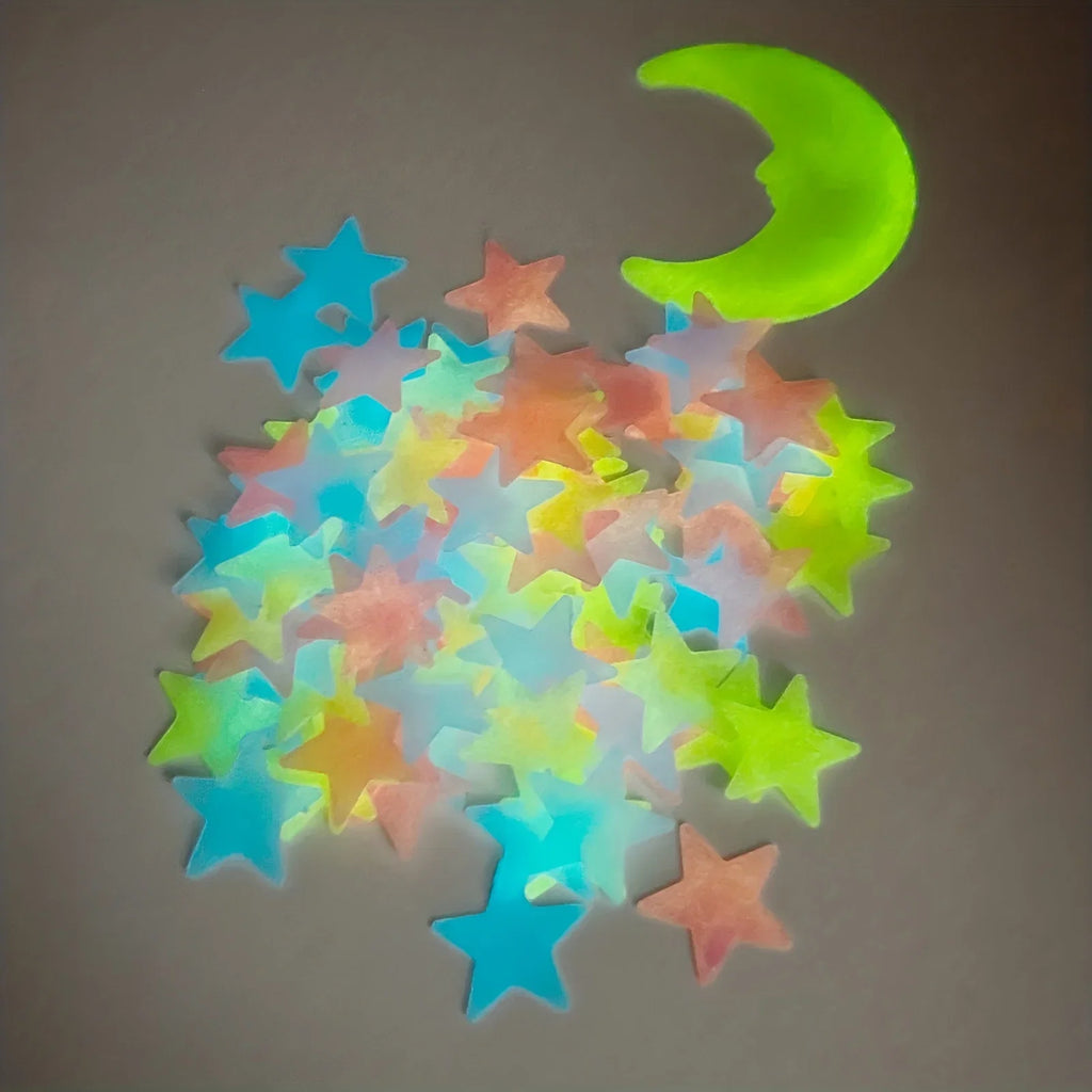 100 Pcs Glow in The Dark Stars and Moon Wall Stickers | 3D Luminous Starry Sky Decor