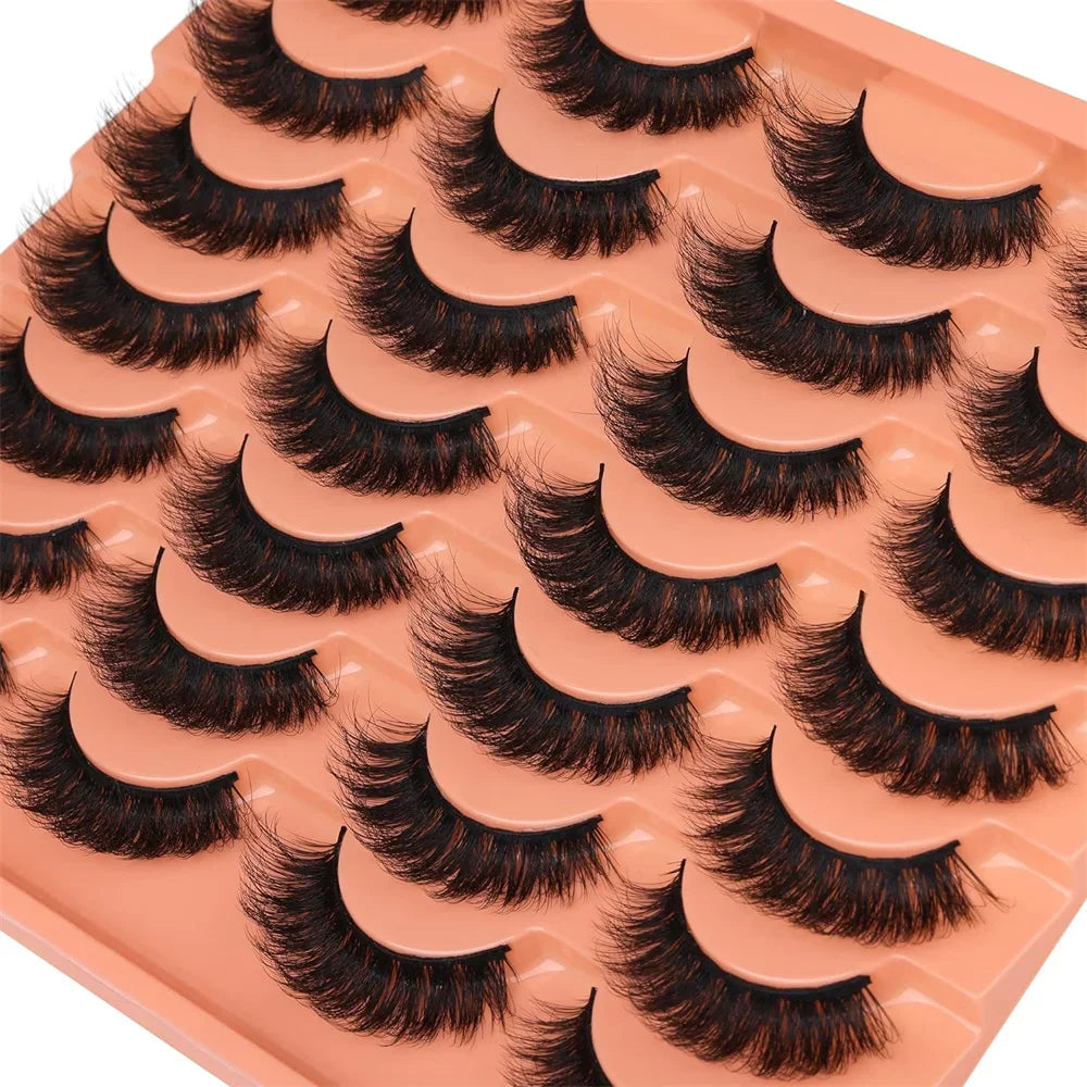 14 Pairs Natural Look False Eyelashes | Thick Fluffy Faux Mink Lashes Pack