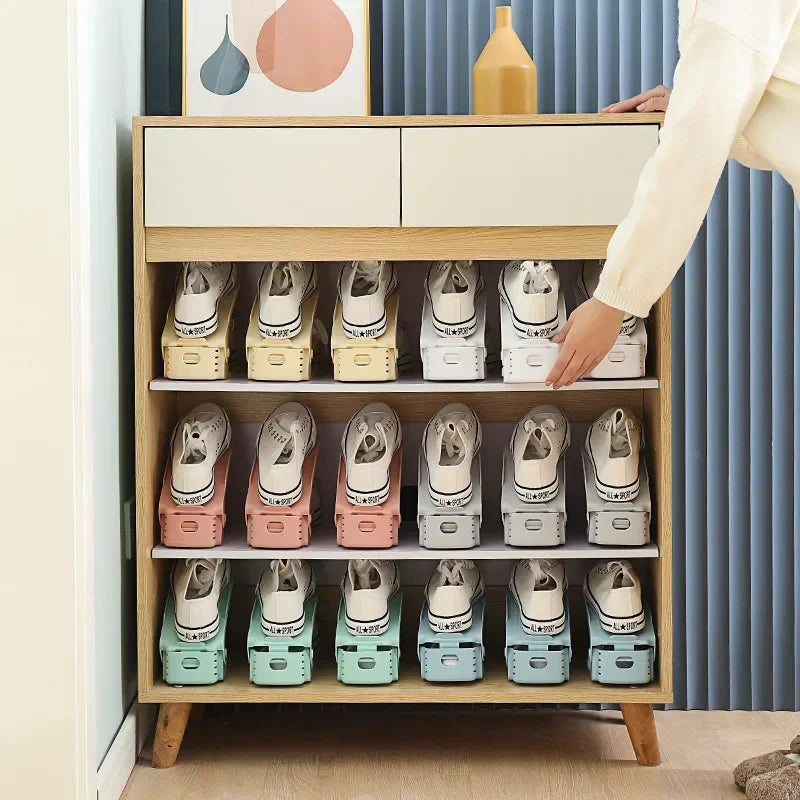10Pcs Shoe Stacker Adjustable Shoe Slots Organizer Shoes Slots Space Saver Double Deck Rack Holder For Closet Organization Hot