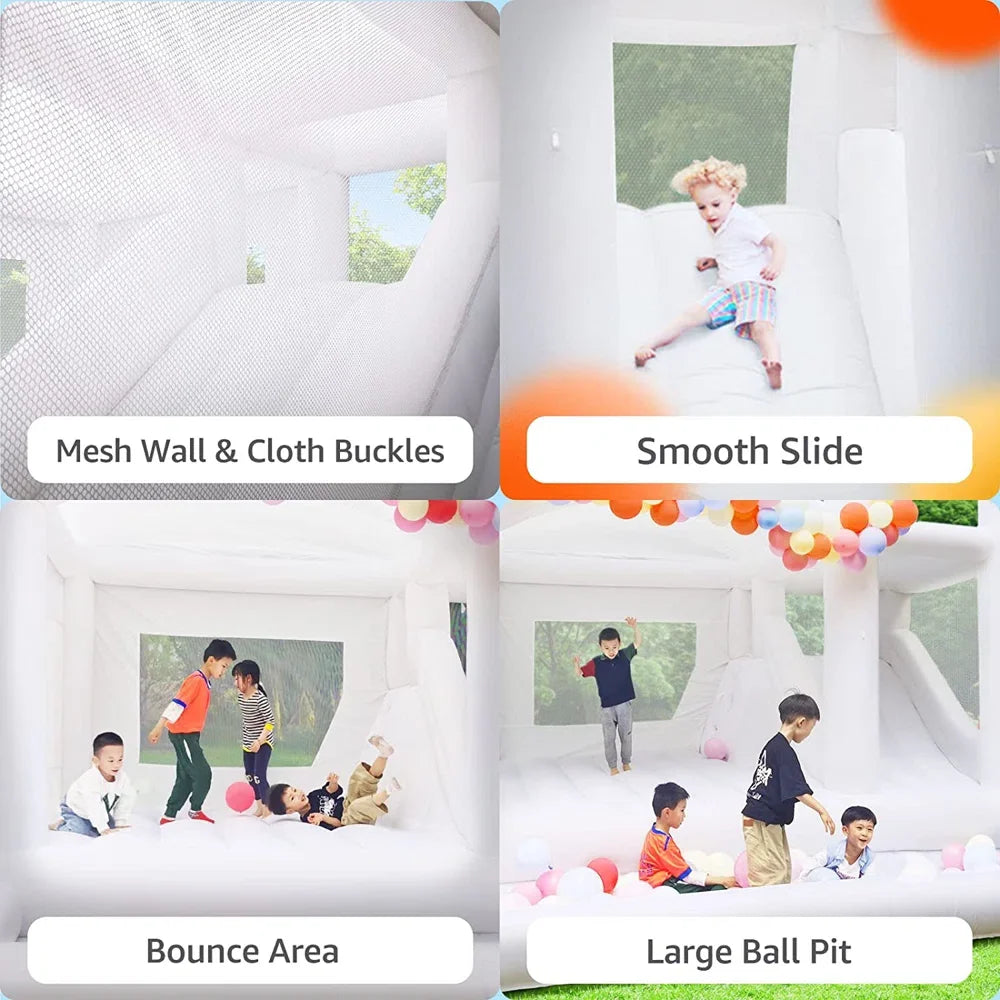 Kids Party Large 15x13ft Inflatable White Bounce House For Soft Play Customization Oxford Bouncy Castle To Door Include Blower