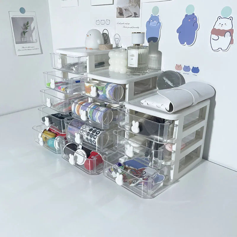 Clear Stacking Drawer Organizer - Multi-Tier PP Storage Box for Office/Beauty Products, Modular Desktop System (2-5 Layers)