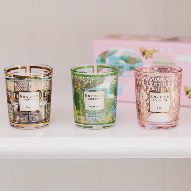 Baobab Collection Trio Travel Candles SINGAPORE - ATHENS - PARIS