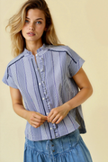 Stripe & Gingham Button Down Detail Top