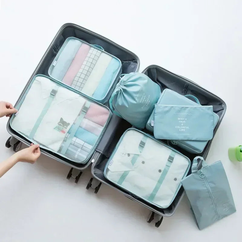 7PCS Set Travel Luggage Organizer Bags Clothes Shoes Packing Set Suitcase Foldable Cube Dormitories Clothes Storage Bag 7PCS Bag