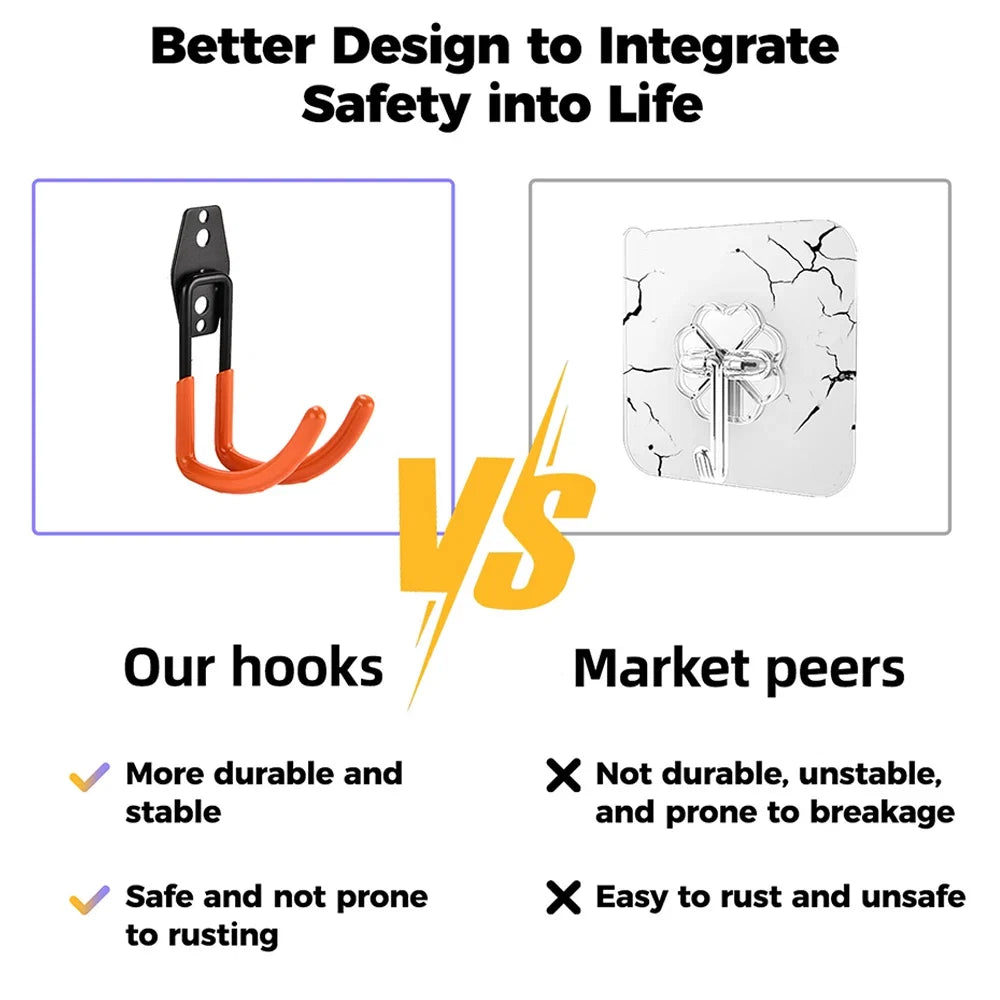 Heavy Duty Metal Hook Garage Organizer Wall Mount Bicycle Hanger Hooks Wall Mount Anti-slip Ladders Storage Hook Garden Tool