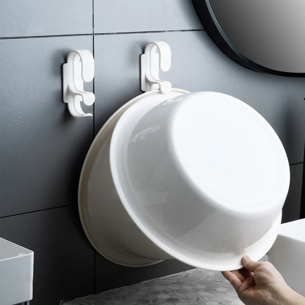 Double Layer Wall Hanging Washbasin Hook Punch Free Adhesive Wash Basin Storage Rack Save Space Home Universal Storage Hook