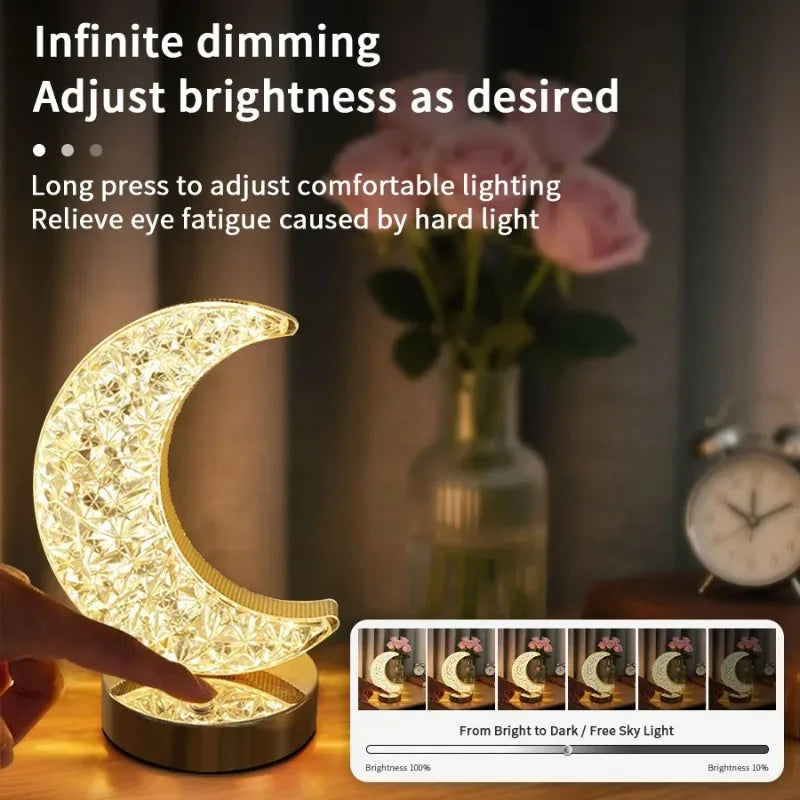Bedroom Crystal Touch Dimming Night Light Girls Room Home Decor Aesthetics USB Bedside LED Ambient Table 3d Moon Lamp
