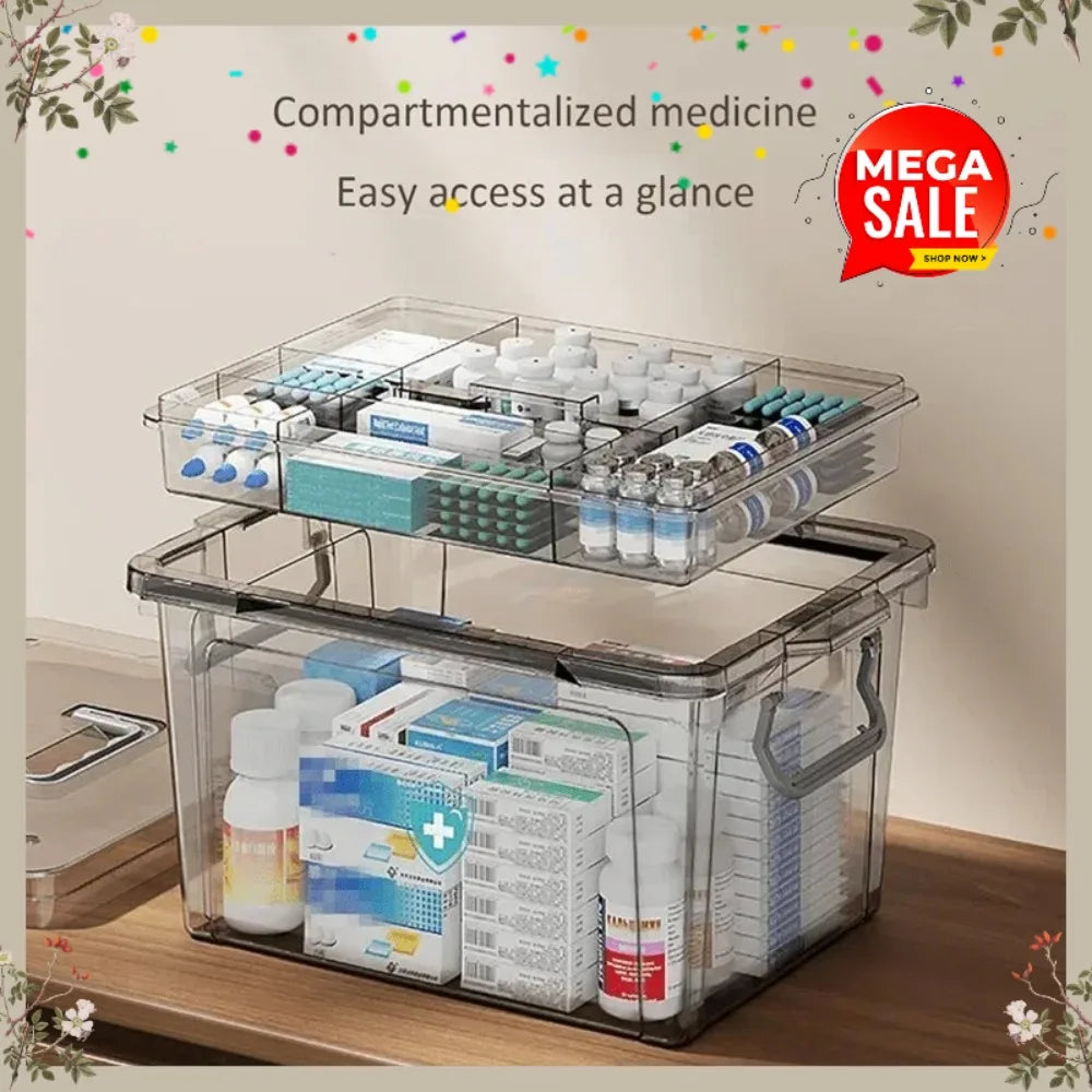 Home Multi-Layer Medicine Organizer Transparent Large Capacity Storage Box with Tray Waterproof Plastic Storage Container