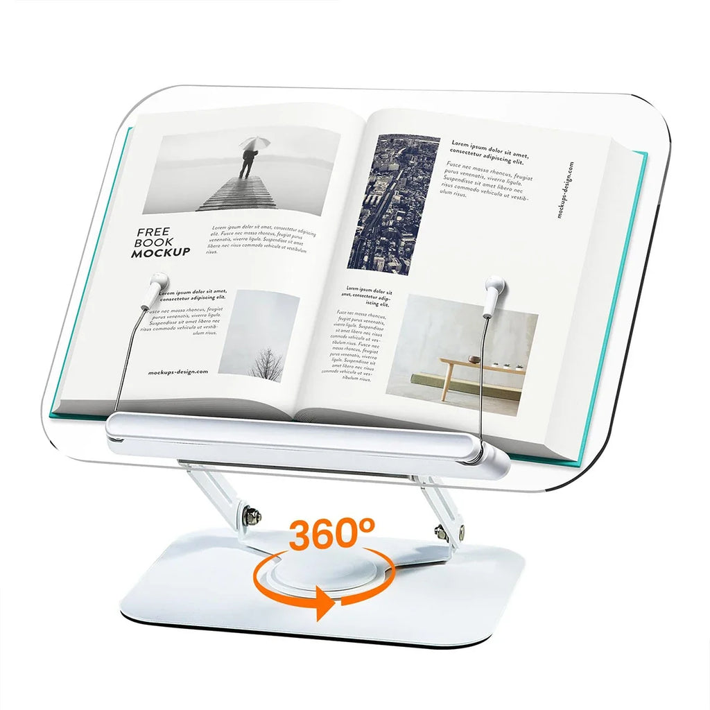 NEW Acrylic Book Stand with Storage for Reading Adjustable Book Holder with 360° Rotating Base Foldable Desktop Riser Stand